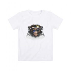 Детская футболка хлопок с принтом Обезьяна астронавт в Санкт-Петербурге, 100% хлопок | круглый вырез горловины, полуприлегающий силуэт, длина до линии бедер | Тематика изображения на принте: астронавт | космонавт | космос | обезьяна | обезьяна арт | обезьяна рисунок