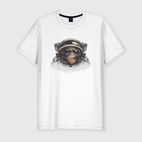 Мужская футболка премиум с принтом Обезьяна астронавт в Санкт-Петербурге, 92% хлопок, 8% лайкра | приталенный силуэт, круглый вырез ворота, длина до линии бедра, короткий рукав | Тематика изображения на принте: астронавт | космонавт | космос | обезьяна | обезьяна арт | обезьяна рисунок