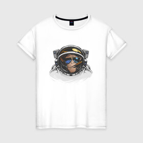 Женская футболка хлопок с принтом Обезьяна астронавт в Санкт-Петербурге, 100% хлопок | прямой крой, круглый вырез горловины, длина до линии бедер, слегка спущенное плечо | астронавт | космонавт | космос | обезьяна | обезьяна арт | обезьяна рисунок