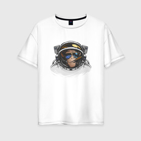 Женская футболка хлопок Oversize с принтом Обезьяна астронавт в Санкт-Петербурге, 100% хлопок | свободный крой, круглый ворот, спущенный рукав, длина до линии бедер
 | астронавт | космонавт | космос | обезьяна | обезьяна арт | обезьяна рисунок