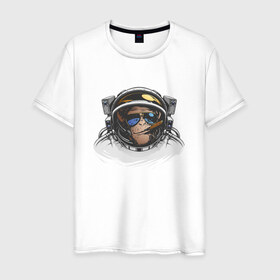 Мужская футболка хлопок с принтом Обезьяна астронавт в Санкт-Петербурге, 100% хлопок | прямой крой, круглый вырез горловины, длина до линии бедер, слегка спущенное плечо. | астронавт | космонавт | космос | обезьяна | обезьяна арт | обезьяна рисунок