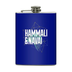 Фляга с принтом HammAli Navai blue в Санкт-Петербурге, металлический корпус | емкость 0,22 л, размер 125 х 94 мм. Виниловая наклейка запечатывается полностью | 