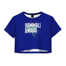 Женская футболка 3D укороченная с принтом HammAli Navai blue в Санкт-Петербурге, 100% полиэстер | круглая горловина, длина футболки до линии талии, рукава с отворотами | 