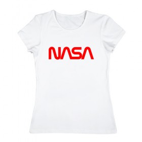 Женская футболка хлопок с принтом NASA red в Санкт-Петербурге, 100% хлопок | прямой крой, круглый вырез горловины, длина до линии бедер, слегка спущенное плечо | nasa | наса