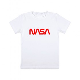 Детская футболка хлопок с принтом NASA red в Санкт-Петербурге, 100% хлопок | круглый вырез горловины, полуприлегающий силуэт, длина до линии бедер | nasa | наса