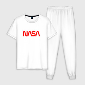 Мужская пижама хлопок с принтом NASA red в Санкт-Петербурге, 100% хлопок | брюки и футболка прямого кроя, без карманов, на брюках мягкая резинка на поясе и по низу штанин
 | nasa | наса