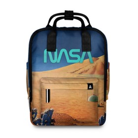 Женский рюкзак 3D с принтом NASA on Mars в Санкт-Петербурге, 100% полиэстер | лямки с регулируемой длиной, сверху ручки, чтобы рюкзак нести как сумку. Основное отделение закрывается на молнию, как и внешний карман. Внутри два дополнительных кармана, один из которых закрывается на молнию. По бокам два дополнительных кармашка, куда поместится маленькая бутылочка
 | 