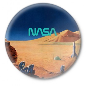 Значок с принтом NASA on Mars в Санкт-Петербурге,  металл | круглая форма, металлическая застежка в виде булавки | 