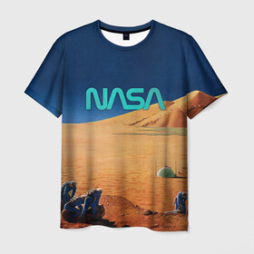 Мужская футболка 3D с принтом NASA on Mars в Санкт-Петербурге, 100% полиэфир | прямой крой, круглый вырез горловины, длина до линии бедер | Тематика изображения на принте: 