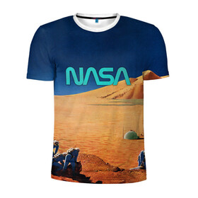 Мужская футболка 3D спортивная с принтом NASA on Mars в Санкт-Петербурге, 100% полиэстер с улучшенными характеристиками | приталенный силуэт, круглая горловина, широкие плечи, сужается к линии бедра | Тематика изображения на принте: 