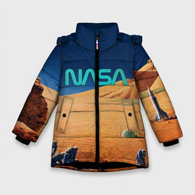Зимняя куртка для девочек 3D с принтом NASA on Mars в Санкт-Петербурге, ткань верха — 100% полиэстер; подклад — 100% полиэстер, утеплитель — 100% полиэстер. | длина ниже бедра, удлиненная спинка, воротник стойка и отстегивающийся капюшон. Есть боковые карманы с листочкой на кнопках, утяжки по низу изделия и внутренний карман на молнии. 

Предусмотрены светоотражающий принт на спинке, радужный светоотражающий элемент на пуллере молнии и на резинке для утяжки. | 