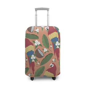 Чехол для чемодана 3D с принтом Попугайчики в Санкт-Петербурге, 86% полиэфир, 14% спандекс | двустороннее нанесение принта, прорези для ручек и колес | Тематика изображения на принте: джунгли | жара | кокосы | лето | отпуск | попугайчики | птицы | путушествия | цветы