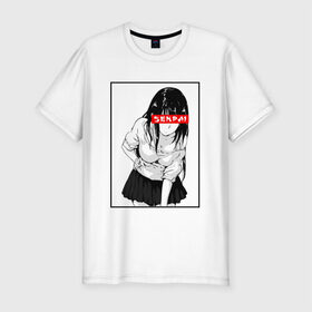 Мужская футболка премиум с принтом SENPAI в Санкт-Петербурге, 92% хлопок, 8% лайкра | приталенный силуэт, круглый вырез ворота, длина до линии бедра, короткий рукав | ahegao | anime | senpai | аниме | ахегао | культура | сенпай | тренд