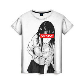 Женская футболка 3D с принтом SENPAI в Санкт-Петербурге, 100% полиэфир ( синтетическое хлопкоподобное полотно) | прямой крой, круглый вырез горловины, длина до линии бедер | ahegao | anime | senpai | аниме | ахегао | культура | сенпай | тренд