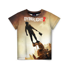 Детская футболка 3D с принтом Dying Light 2 в Санкт-Петербурге, 100% гипоаллергенный полиэфир | прямой крой, круглый вырез горловины, длина до линии бедер, чуть спущенное плечо, ткань немного тянется | Тематика изображения на принте: action | city | dying light | game | postapocalypse | sky | zombie | город | игра | персонаж | постапокалипсис