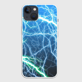 Чехол для iPhone 13 с принтом РАЗРЯДЫ МОЛНИЙ в Санкт-Петербурге,  |  | blue | epic | green | lightning | rain | storm | stripes | texture | thunder | гроза | гром | дождь | зеленый | линии | молнии | молния | пафосные | полосы | разряды | синий | текстура | шторм | эпичные | яркие