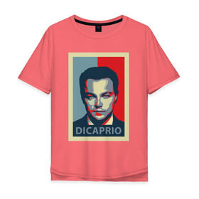 Мужская футболка хлопок Oversize с принтом Леонардо Ди Капро поп-арт в Санкт-Петербурге, 100% хлопок | свободный крой, круглый ворот, “спинка” длиннее передней части | Тематика изображения на принте: leonardo dicaprio | obama hope | леонардо ди каприо | минимализм | поп арт | сине красный
