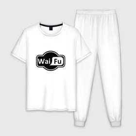 Мужская пижама хлопок с принтом ВАЙФУ - WAIFU в Санкт-Петербурге, 100% хлопок | брюки и футболка прямого кроя, без карманов, на брюках мягкая резинка на поясе и по низу штанин
 | 