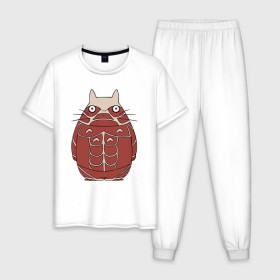 Мужская пижама хлопок с принтом Attack on Totoro в Санкт-Петербурге, 100% хлопок | брюки и футболка прямого кроя, без карманов, на брюках мягкая резинка на поясе и по низу штанин
 | anime | attack on titan | totoro | аниме | атака титанов | тоторо