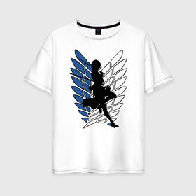 Женская футболка хлопок Oversize с принтом Mikasa в Санкт-Петербурге, 100% хлопок | свободный крой, круглый ворот, спущенный рукав, длина до линии бедер
 | anime | attack on titan | аниме | атака титанов