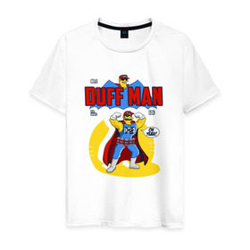 Мужская футболка хлопок с принтом DUFF MAN (Simpsons) в Санкт-Петербурге, 100% хлопок | прямой крой, круглый вырез горловины, длина до линии бедер, слегка спущенное плечо. | Тематика изображения на принте: 