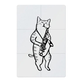 Магнитный плакат 2Х3 с принтом Кот Саксофонист в Санкт-Петербурге, Полимерный материал с магнитным слоем | 6 деталей размером 9*9 см | cat | арт | животные | инструмент | кот | кошка | музыка | саксофон | саксофонист