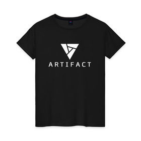 Женская футболка хлопок с принтом ARTIFACT DOTA 2 CARD GAME LOGO в Санкт-Петербурге, 100% хлопок | прямой крой, круглый вырез горловины, длина до линии бедер, слегка спущенное плечо | 