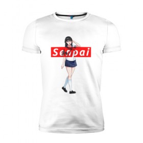 Мужская футболка премиум с принтом СЕНПАЙ - SENPAI в Санкт-Петербурге, 92% хлопок, 8% лайкра | приталенный силуэт, круглый вырез ворота, длина до линии бедра, короткий рукав | 