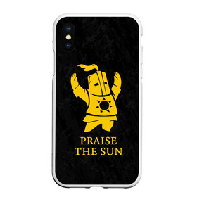 Чехол для iPhone XS Max матовый с принтом PRAISE THE SUN в Санкт-Петербурге, Силикон | Область печати: задняя сторона чехла, без боковых панелей | dark souls | game | gamer | knight | play | player | praise the sun | дарк соулс | доспехи | игры | надпись | рыцарь | темные души