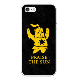 Чехол для iPhone 5/5S матовый с принтом PRAISE THE SUN в Санкт-Петербурге, Силикон | Область печати: задняя сторона чехла, без боковых панелей | dark souls | game | gamer | knight | play | player | praise the sun | дарк соулс | доспехи | игры | надпись | рыцарь | темные души