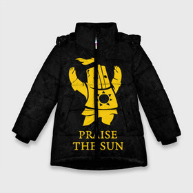 Зимняя куртка для девочек 3D с принтом PRAISE THE SUN в Санкт-Петербурге, ткань верха — 100% полиэстер; подклад — 100% полиэстер, утеплитель — 100% полиэстер. | длина ниже бедра, удлиненная спинка, воротник стойка и отстегивающийся капюшон. Есть боковые карманы с листочкой на кнопках, утяжки по низу изделия и внутренний карман на молнии. 

Предусмотрены светоотражающий принт на спинке, радужный светоотражающий элемент на пуллере молнии и на резинке для утяжки. | dark souls | game | gamer | knight | play | player | praise the sun | дарк соулс | доспехи | игры | надпись | рыцарь | темные души