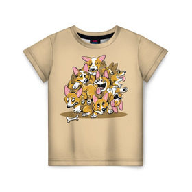 Детская футболка 3D с принтом Корги в Санкт-Петербурге, 100% гипоаллергенный полиэфир | прямой крой, круглый вырез горловины, длина до линии бедер, чуть спущенное плечо, ткань немного тянется | corgi | dog | dogs | корги | пес | порода | собака | щенки | щенок