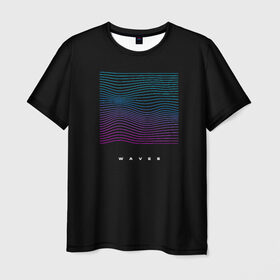 Мужская футболка 3D с принтом Волны vaporwave в Санкт-Петербурге, 100% полиэфир | прямой крой, круглый вырез горловины, длина до линии бедер | retro wave | vapor wave | волны | музыка