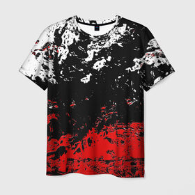 Мужская футболка 3D с принтом БРЫЗГИ КРАСОК в Санкт-Петербурге, 100% полиэфир | прямой крой, круглый вырез горловины, длина до линии бедер | Тематика изображения на принте: black.white | dirty | paints | red | texture | белый | брызги | грязный | краски | красный | текстура | черный