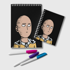 Блокнот с принтом One-Punch Man Ванпачмен в Санкт-Петербурге, 100% бумага | 48 листов, плотность листов — 60 г/м2, плотность картонной обложки — 250 г/м2. Листы скреплены удобной пружинной спиралью. Цвет линий — светло-серый
 | onepunch | аниме | анимэ  | вапначмен | генос | пачмен