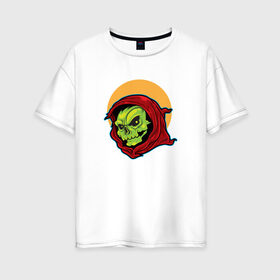 Женская футболка хлопок Oversize с принтом Зомби в Санкт-Петербурге, 100% хлопок | свободный крой, круглый ворот, спущенный рукав, длина до линии бедер
 | зомби | монстр | ужас | хеллоуин | череп | черепа