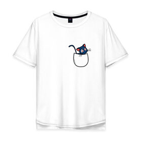 Мужская футболка хлопок Oversize с принтом Кот в кармане в Санкт-Петербурге, 100% хлопок | свободный крой, круглый ворот, “спинка” длиннее передней части | cat | кот . котэ | котик | сейлор мун