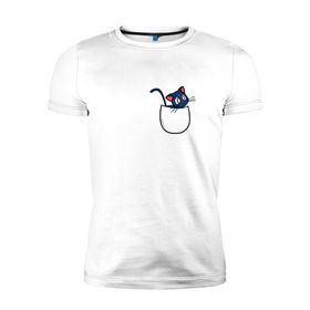 Мужская футболка премиум с принтом Кот в кармане в Санкт-Петербурге, 92% хлопок, 8% лайкра | приталенный силуэт, круглый вырез ворота, длина до линии бедра, короткий рукав | cat | кот . котэ | котик | сейлор мун