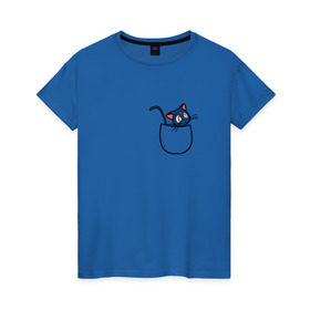 Женская футболка хлопок с принтом Кот в кармане в Санкт-Петербурге, 100% хлопок | прямой крой, круглый вырез горловины, длина до линии бедер, слегка спущенное плечо | cat | кот . котэ | котик | сейлор мун