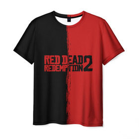 Мужская футболка 3D с принтом RED DEAD REDEMPTION 2 в Санкт-Петербурге, 100% полиэфир | прямой крой, круглый вырез горловины, длина до линии бедер | rdr | rdr2 | red dead redemption 2 | rockstar | дикий запад | ковбои