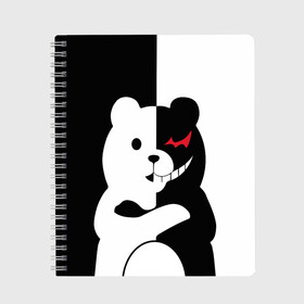 Тетрадь с принтом MONOKUMA в Санкт-Петербурге, 100% бумага | 48 листов, плотность листов — 60 г/м2, плотность картонной обложки — 250 г/м2. Листы скреплены сбоку удобной пружинной спиралью. Уголки страниц и обложки скругленные. Цвет линий — светло-серый
 | anime | bear | black  white | minomi | monokuma | pink | rabbit | school | аниме | главарь | миноми | монокума | черно белый | школа