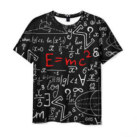 Мужская футболка 3D с принтом ФОРМУЛЫ ФИЗИКА в Санкт-Петербурге, 100% полиэфир | прямой крой, круглый вырез горловины, длина до линии бедер | e mc 2 | emc 2 | school | знаменитые формулы | физика | формулы | школа | эйнштейн