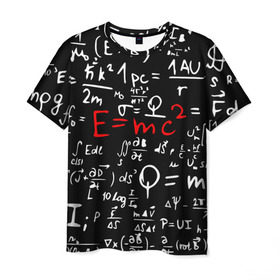 Мужская футболка 3D с принтом ФОРМУЛЫ ФИЗИКА в Санкт-Петербурге, 100% полиэфир | прямой крой, круглый вырез горловины, длина до линии бедер | Тематика изображения на принте: e mc 2 | emc 2 | school | знаменитые формулы | физика | формулы | школа | эйнштейн