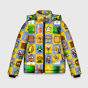 Зимняя куртка для мальчиков 3D с принтом Super Mario Pop art в Санкт-Петербурге, ткань верха — 100% полиэстер; подклад — 100% полиэстер, утеплитель — 100% полиэстер | длина ниже бедра, удлиненная спинка, воротник стойка и отстегивающийся капюшон. Есть боковые карманы с листочкой на кнопках, утяжки по низу изделия и внутренний карман на молнии. 

Предусмотрены светоотражающий принт на спинке, радужный светоотражающий элемент на пуллере молнии и на резинке для утяжки | bros | donkey kong | mario | super | игра | марио | офф | спин | супер | тоад