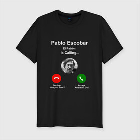 Мужская футболка хлопок Slim с принтом Escobar в Санкт-Петербурге, 92% хлопок, 8% лайкра | приталенный силуэт, круглый вырез ворота, длина до линии бедра, короткий рукав | escobar | loving pablo | прикол | эскобар | юмор