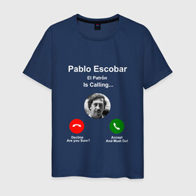 Мужская футболка хлопок с принтом Escobar в Санкт-Петербурге, 100% хлопок | прямой крой, круглый вырез горловины, длина до линии бедер, слегка спущенное плечо. | escobar | loving pablo | прикол | эскобар | юмор