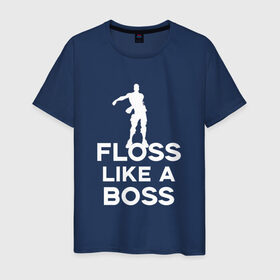 Мужская футболка хлопок с принтом Floss like a boss в Санкт-Петербурге, 100% хлопок | прямой крой, круглый вырез горловины, длина до линии бедер, слегка спущенное плечо. | dance | floss like a boss | fortnite | swag | thebackpackkid | танец
