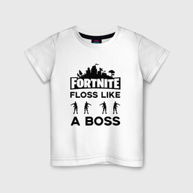 Детская футболка хлопок с принтом Floss like a boss в Санкт-Петербурге, 100% хлопок | круглый вырез горловины, полуприлегающий силуэт, длина до линии бедер | dance | floss like a boss | fortnite | swag | thebackpackkid | танец
