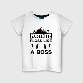 Детская футболка хлопок с принтом Floss like a boss в Санкт-Петербурге, 100% хлопок | круглый вырез горловины, полуприлегающий силуэт, длина до линии бедер | Тематика изображения на принте: dance | floss like a boss | fortnite | swag | thebackpackkid | танец