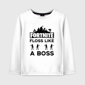 Детский лонгслив хлопок с принтом Floss like a boss в Санкт-Петербурге, 100% хлопок | круглый вырез горловины, полуприлегающий силуэт, длина до линии бедер | dance | floss like a boss | fortnite | swag | thebackpackkid | танец